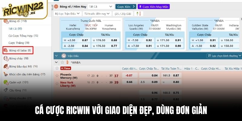 Tham gia cá cược Ricwin với giao diện đẹp, dùng đơn giản